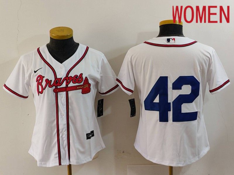 Women Atlanta Braves #42 No Name White Game 2024 Nike MLB Jersey style 2->->